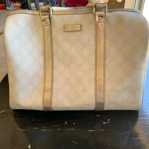 Gucci Boston 30 White and Silver monogram bag